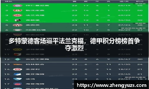 多特蒙德客场逼平法兰克福，德甲积分榜榜首争夺激烈